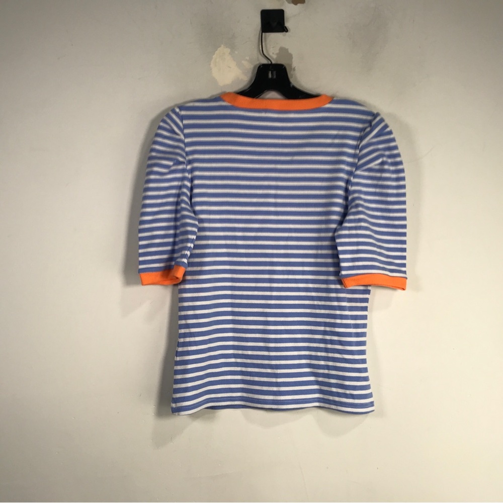 Rebecca Minkoff Puff Sleeve Striped Top, Women's Size S - Blue/White/Orange - Picture 2 of 9